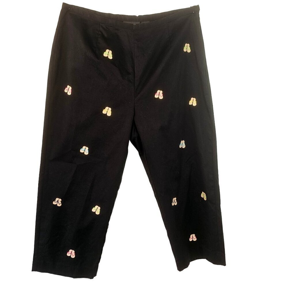 Good Clothes Black Cotton Crop Pants Stretch Womens 12 Embroidered Sandals - Picture 1 of 9